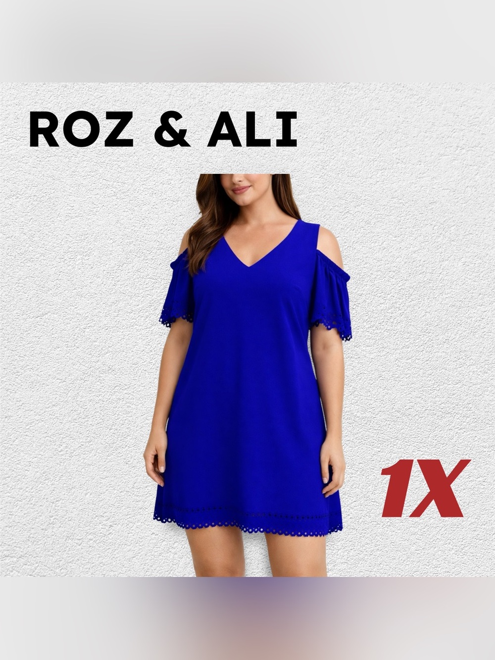 🇺🇸👌VGUC ROZ & ALI | 1X | Casual Chic Blue Cold shoulder Trapeze mini dress